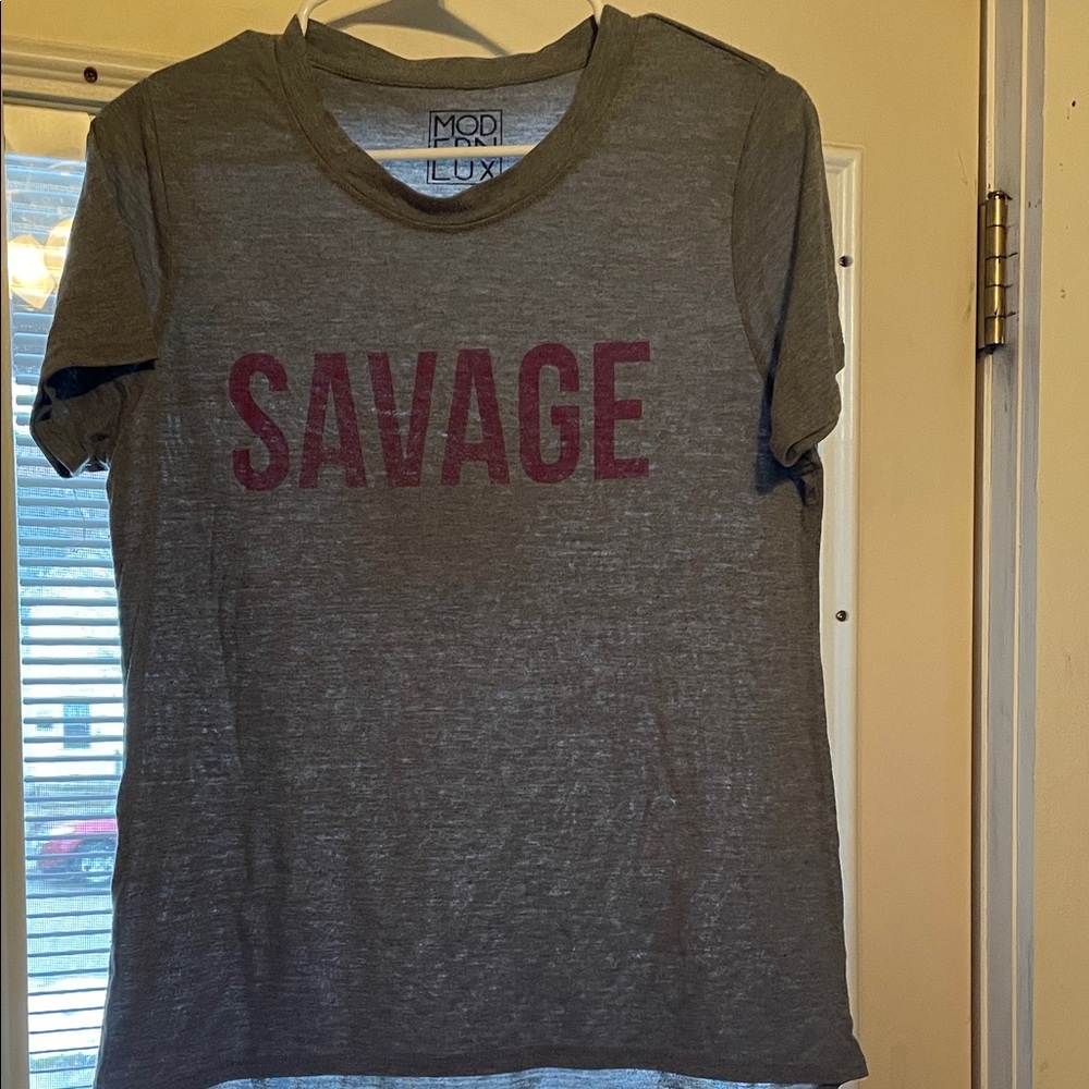 Modern Lux Gray Tee with Red Print